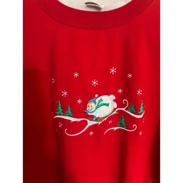 Vintage Easy Comforts Red Winter Snowman Christmas Holiday Sweatshirt‎ - Image 2