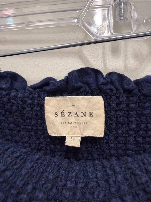 Sézane Navy Blue Smocked Midi Skirt Convertible Strapless Dress - Image 2