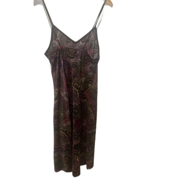 Natori Slip Dress Chemise Spaghetti Straps Purple Paisley Multicolor Midi Size L - Image 11