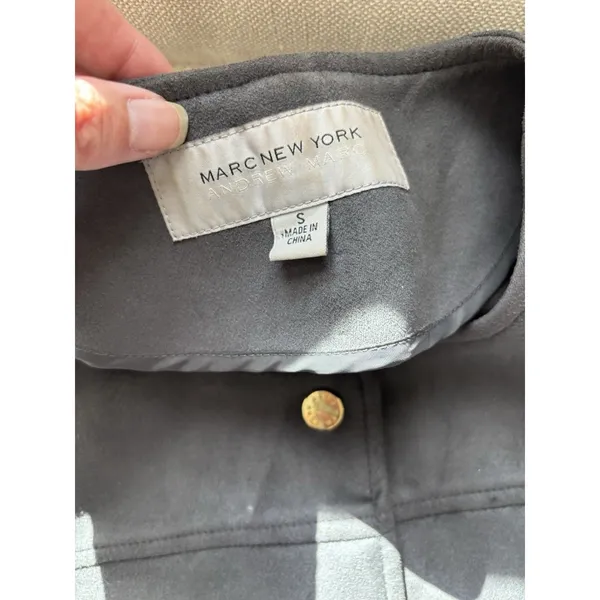 Marc New‎ York Women's Faux Suede Gray Trench Coat Gold Buttons Small - Image 5
