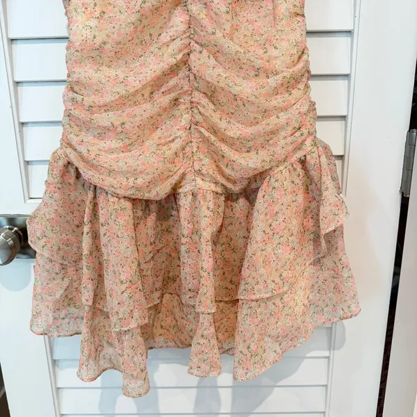 Majorelle Floral Chiffon Romantic Mini Dress Sz S Ruched Fairy Ilaria - Image 4