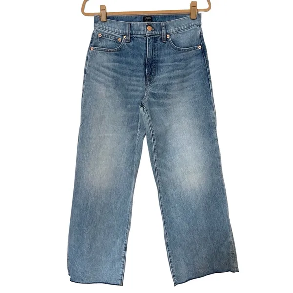 J. Crew Wide Leg Crop Jean Raw Hem Womens 27 Blue Style BX560 - Image 2