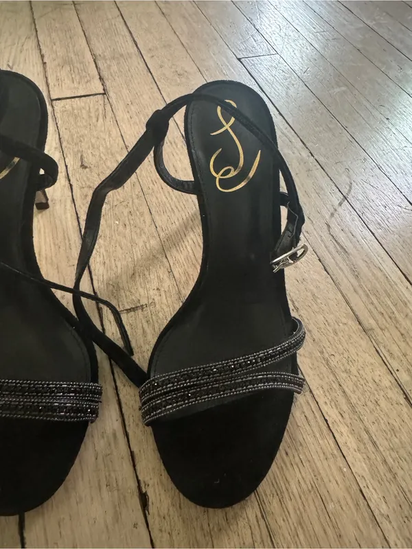 Sam Edelman Black Strappy Evening Sandals with Beaded Detail - Image 3