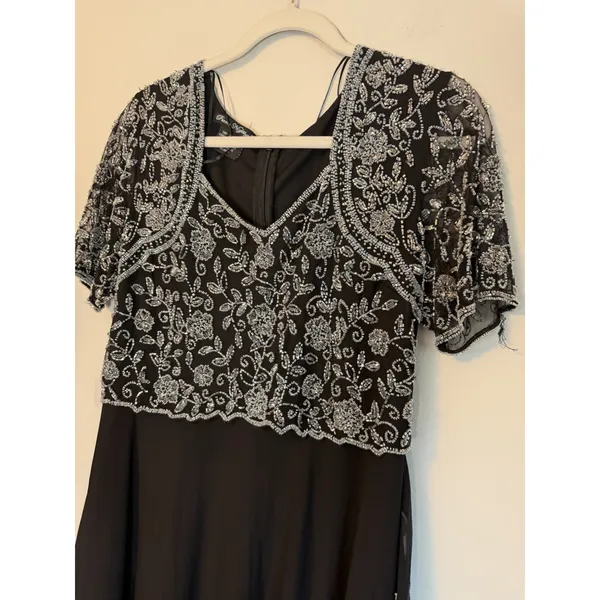 Pisarro Night Short Sleeve Long Beaded Gown Black Sz 10 NEW READ - Image 3