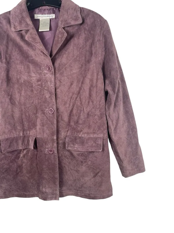 VTG Jessica Holbrook Suede Leather Jacket Womens S Purple Button Front Western - Image 3