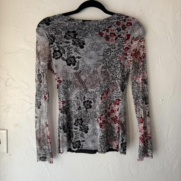 Arianne Top Y2k‎ Small Sheer Black Red Floral Lace Mesh Shirt Whimsigoth Fairy - Image 8