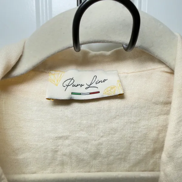 Purr Lino Cream Linen Tie Front Crop Shirt Lagenlook Quiet Luxury Utility Wear - Image 6