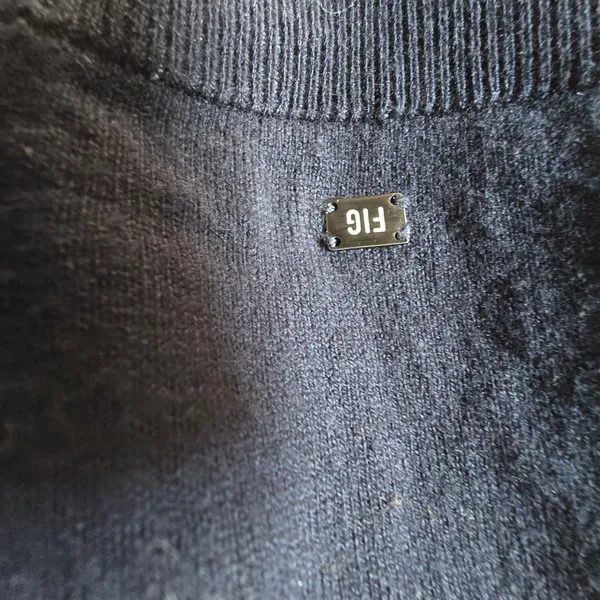 FIGS Navy Crewneck Sweater with Cream Sleeve Stripes - Image 2