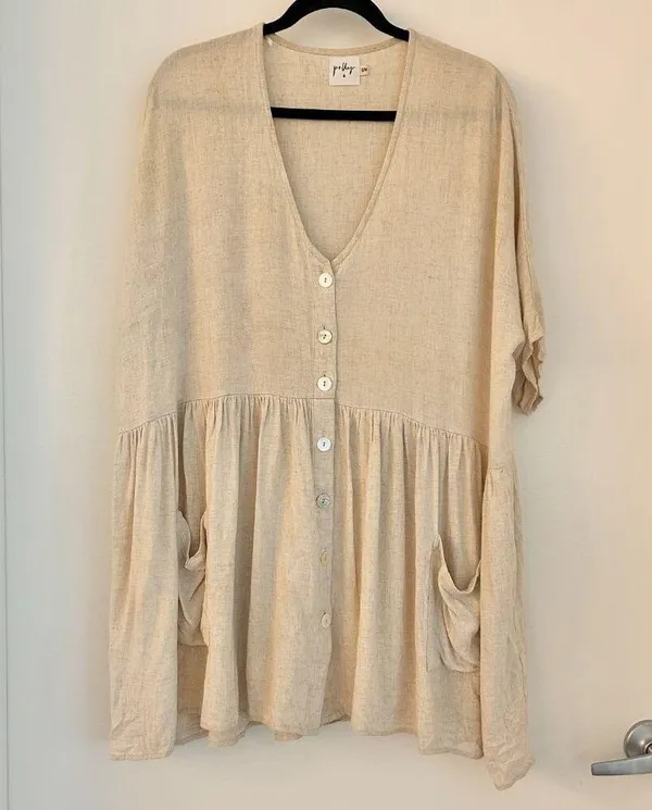 Princess Polly The Sandy Mini Oversized Dress Natural Lower Impact Size S/M - Image 4