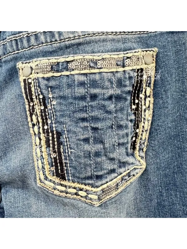 Vigoss Heritage Fit Distressed Sequin Embroidered Bootcut Jeans Size 6 - Image 6