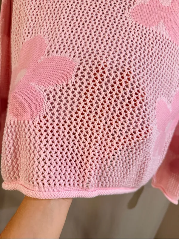 Source Unknown Women’s Pink Floral Open-Knit Sweater - Image 2