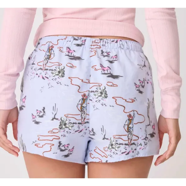 PJ Salvage Western Cowboy Horse Flannel Pajama Boxer Shorts Blue L - Image 8