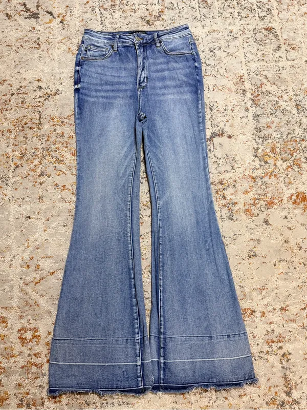 Judy Blue High Waist Tummy Control Release Hem Flare Jeans size 9/29 tall - Image 12