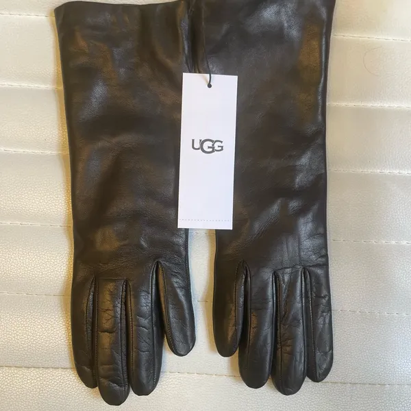 UGG Nixie Leather Gloves Cashmere Lined Black New With Tags Ultra Soft Medium - Image 2
