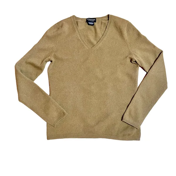 Sutton Studio Cashmere Classic Tan V-neck Sweater Sz M 100% Cashmere - Image 6