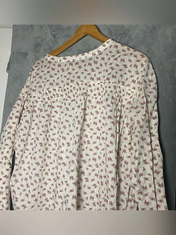 Lucky Brand Cream Blouse with Pink Floral Print XL lightweight boho - Image 5