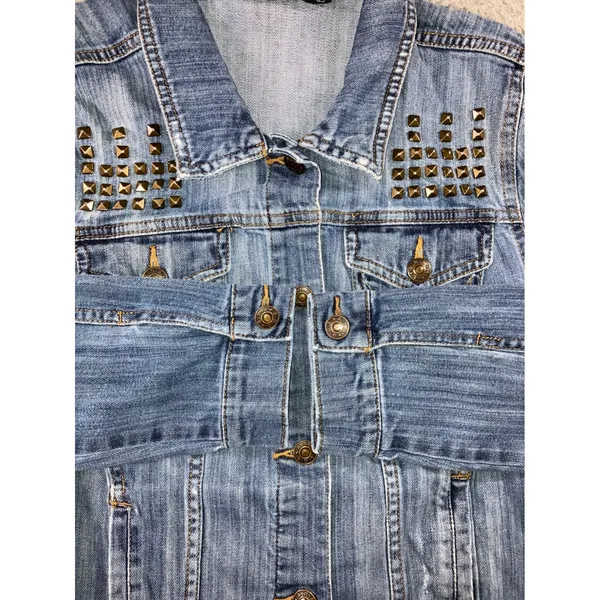 a.n.a Studded Denim Jacket Women M Distressed Trucker Punk Biker y2k‎ Western Cowgirl - Image 15