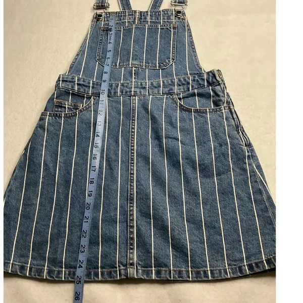 H&M Divided Women Blue Striped Denim Overall Skirt Dress Size 6 - Image 5