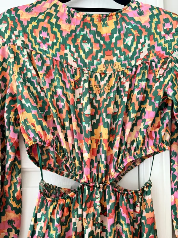 Zara Printed Cutout Bohemian Maxi Dress, Size XS - Image 11