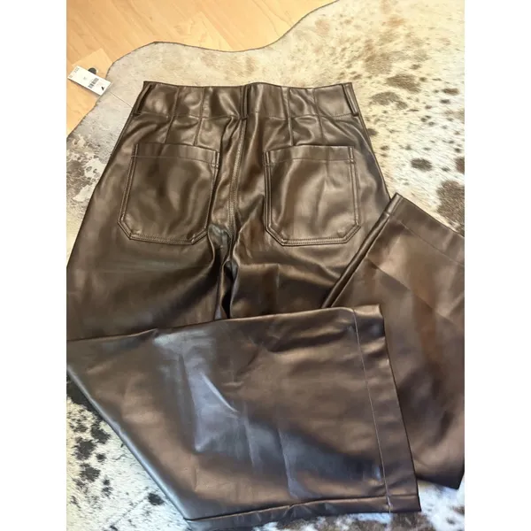Maeve Colette NEW Brown Faux Leather High Rise Wide Leg Cropped Pants Size 29 - Image 7