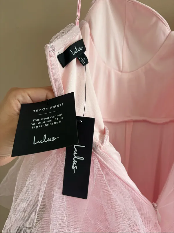 Lulus Fabulous Poise Light Pink Tulle Ruffled Tiered Maxi Dress Size Small NWT - Image 6