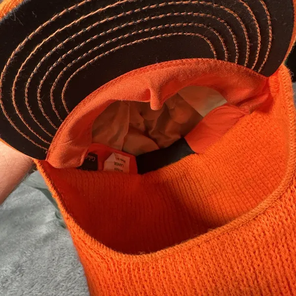 VTG Cabela's Blaze Orange Insulated SZ L Winter Hunting Hat Knit Face Cover USA - Image 7
