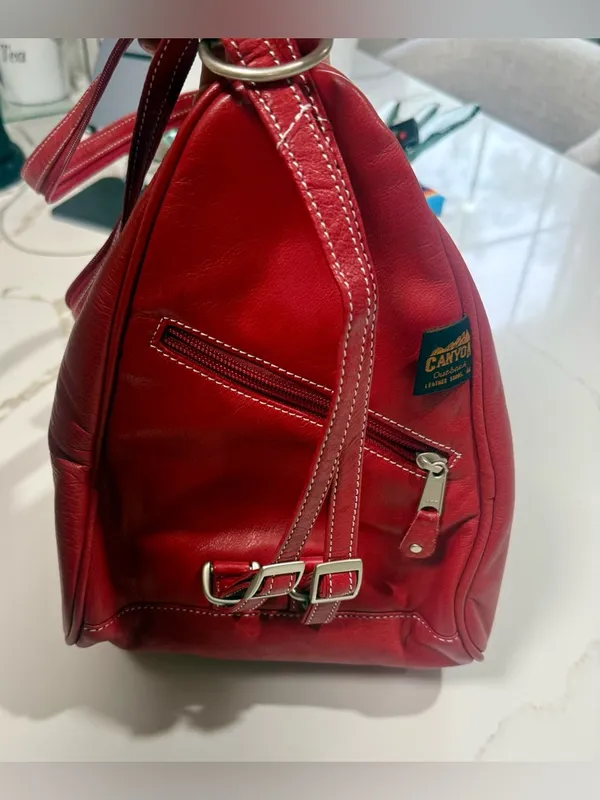 Canyon Outback Red Leather Shoulder Bag Convertible Backpack Louisville Cardinal - Image 5