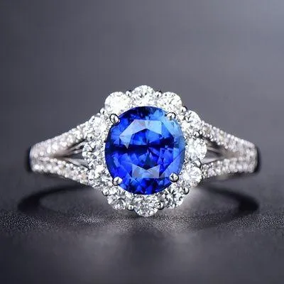 18K White Gold Plated Adjustable Birthstone Blue Crystal Sapphire Ring for Women - Image 2