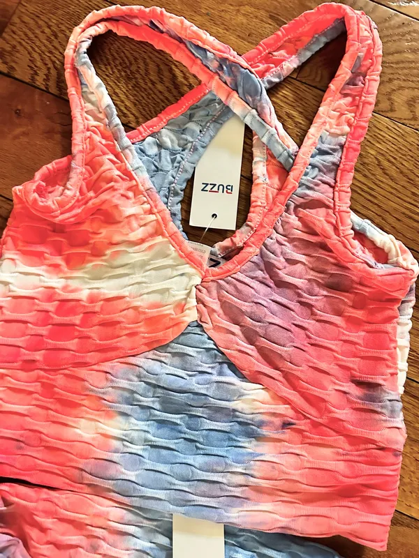 Buzz Women's Butt Lifting Yoga Short & Textured Yoga Tie-Dye Bra Sports Set m - Image 4