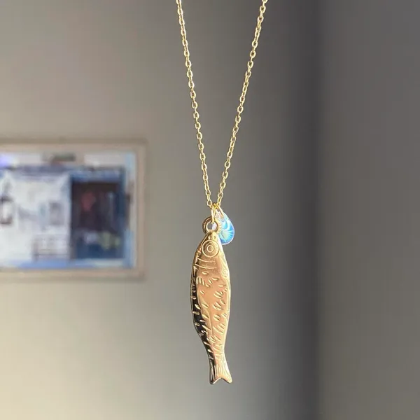 Handmade gold tone fully gold tone stainless steel fish boho funky chic necklace🌀🐟 - Image 5