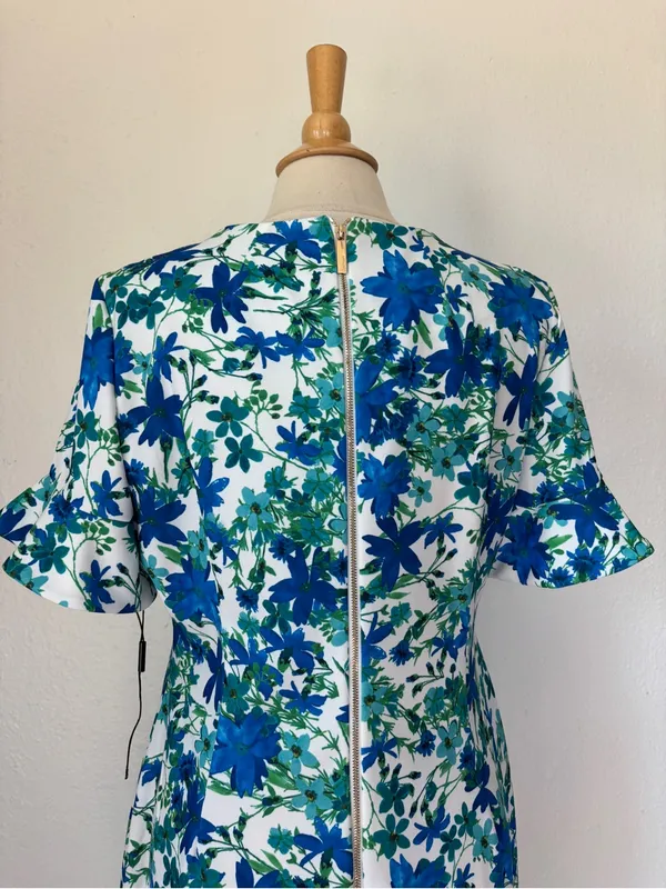 CK Blue Floral Short Sleeve Formal Work Dress - Image 8