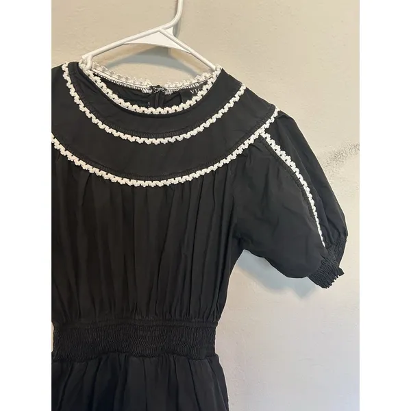 Vici Pleated Cotton Midi Dress Size Small Puff Sleeve Cottagecore Preppy Party - Image 4