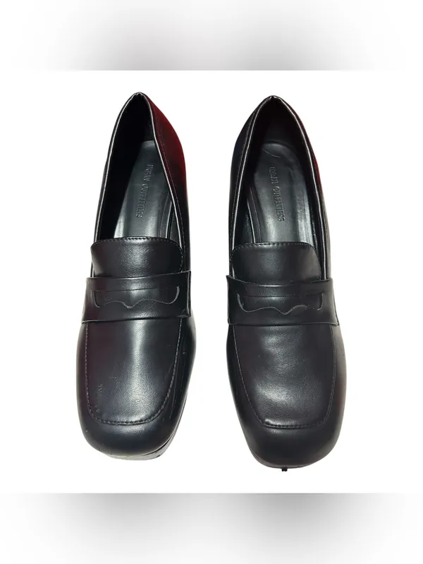 Urban Outfitters black loafers high block 3.5” heel thick platform sole - Image 4