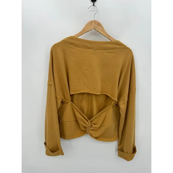Shein‎ Womens Large Mustard Yellow Oversized Boho Cut Out Twist Back Sweatshirt - Image 2