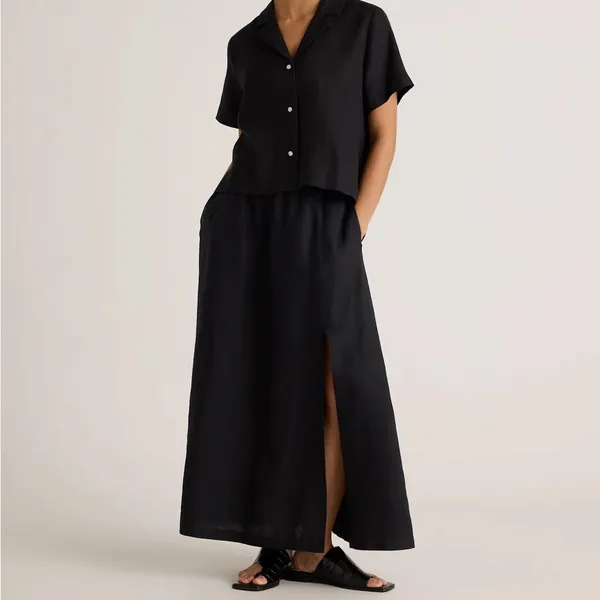 NWOT Quince 100% European Linen Black Side Slit Maxi Skirt Sz L - Image 3