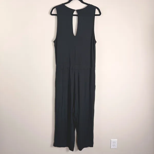 Quince Black Sleeveless V-Neck Wide Leg Drawstring Jersey Jumpsuit Womens Large - Image 2