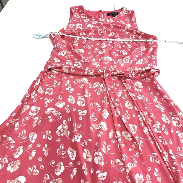 Ralph‎ Lauren Peach Floral Fit Flare Sleeveless Stretch Midi Dress Size 10 - Image 8