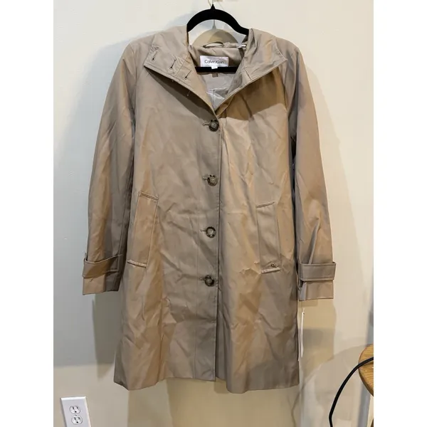Calvin Klein Water Resistant A-Line Trench Coat Tan Size Small Hooded - Image 6