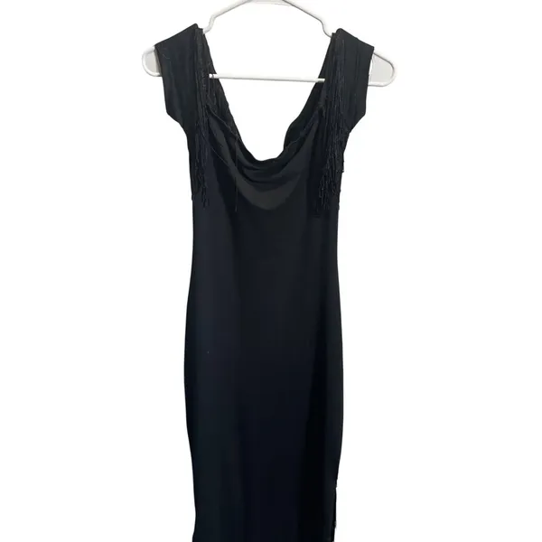 Shein BAE Womens Black Fringe Sleeveless Dress‎ US M 6 EU 38 - Image 4