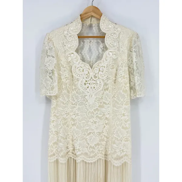 Vintage‎ Scott McClintock Ivory Cream Lace Pleated Dress Evening Gown Size 14 - Image 5