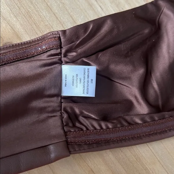 Meshski Brown Faux Leather Tie Front Strapless Bandeau Top Size Medium - Image 5
