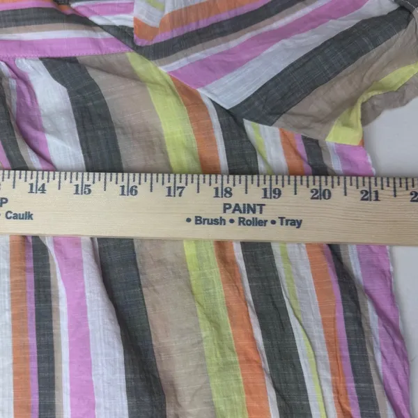 LOFT Women Lg Pink Orange Yellow Striped Square Neck Flutter Sleeve Cotton Top - Image 4