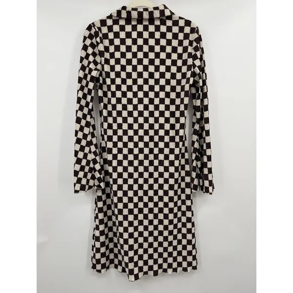 Eb Luxe Checkered Blouse Open Tunic Button Down M Long Sleeve Boho Western M Brown Size M - Image 7