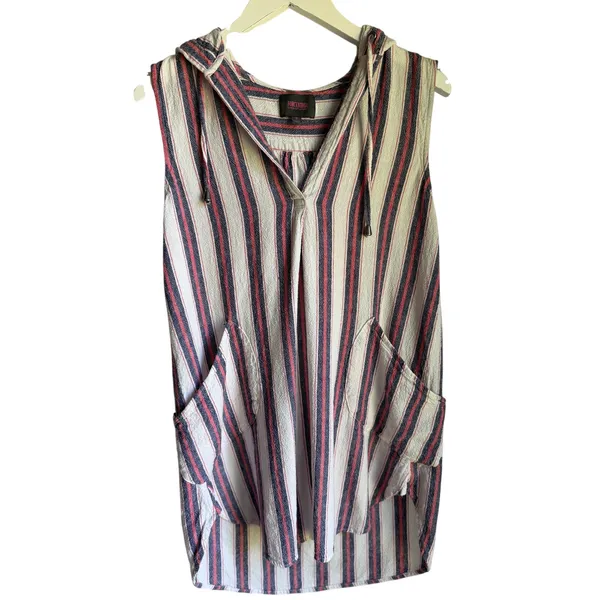 ForCynthia Beachwear Linen Blend Striped Hooded Cover Up Tunic Small - Image 6
