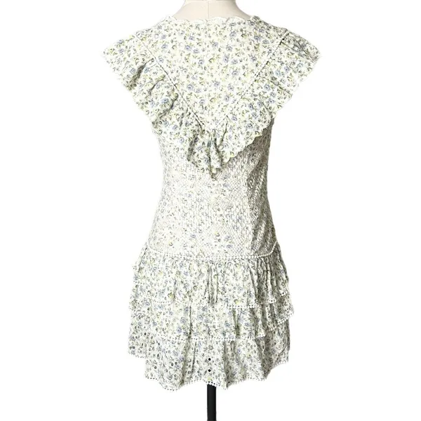 LoveShackFancy Lunetta Floral Eyelet Ruffle Mini Dress White Garden Stream Sz 4 - Image 4