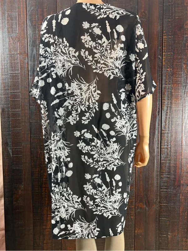 Calvin Klein Black White Floral Chiffon Cover-up Cardigan NWT 4 - Image 13