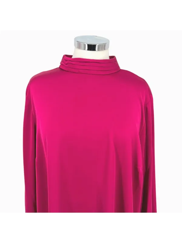 Halogen High Neck Flared Cuff Satin Blouse Fuschia Pink Size Large NWOT - Image 2