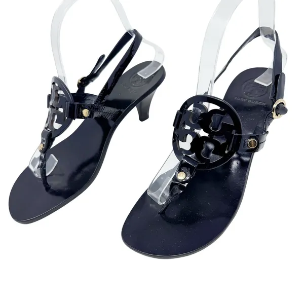 Tory Burch Miller Kitten Heel Sandal Black Patent Leather Slingback Size 8 - Image 3