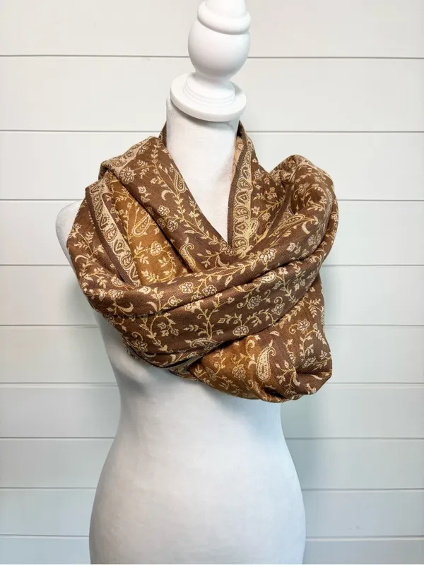 Elegant Brown Paisley Infinity Scarf - Women Accessories - Image 2