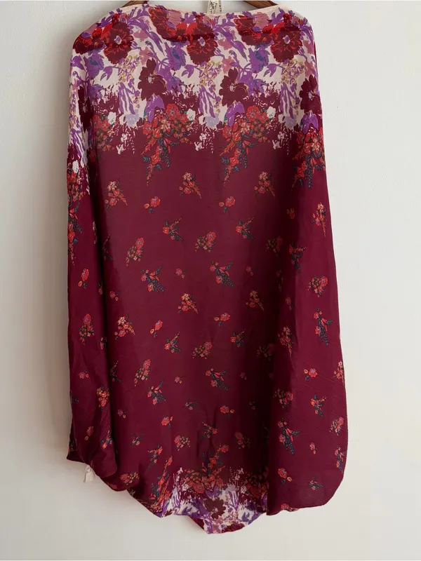 Intimately Free People Bali Wrapped in Blooms Shawl Kimono Burgundy Floral OS - Image 4